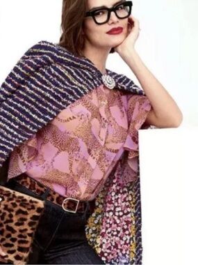 CAbi Minx Leopard Pink Spring Summer Airy Blouse S Safari Relaxed Flutter Sleeve